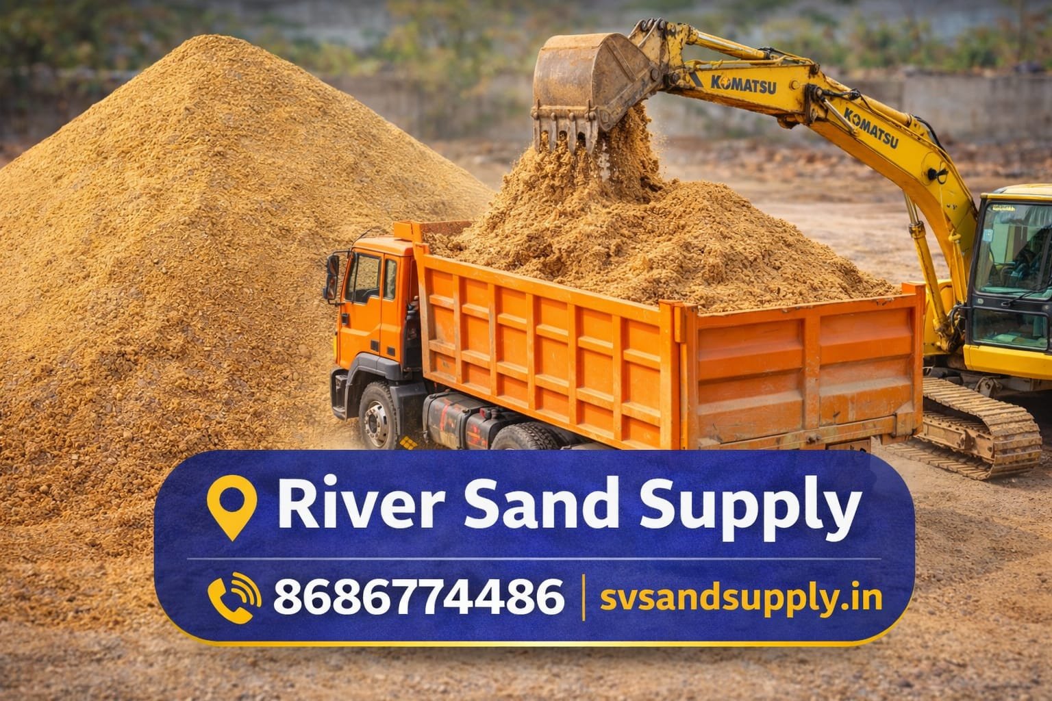 River Sand Lorry Supply Hyderabad | SV Sand Supply | 8686774486