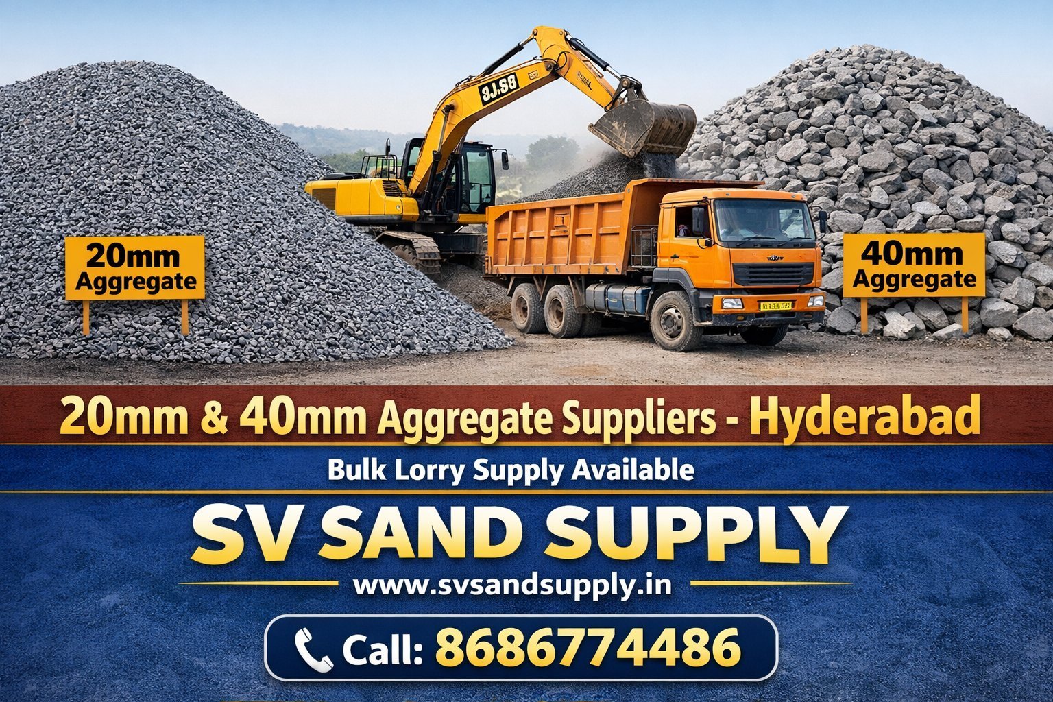 20mm 40mm Aggregate Suppliers Hyderabad | SV Sand Supply | 8686774486