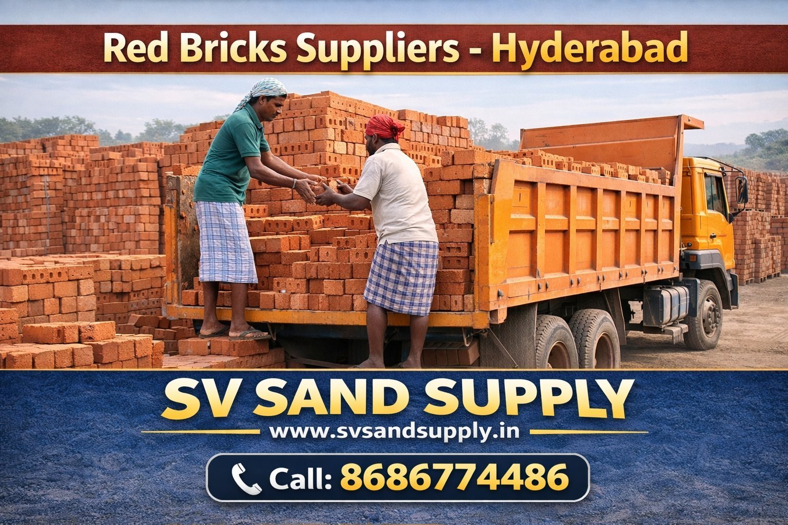 Red Bricks Suppliers Hyderabad — Lorry Loading | SV Sand Supply | 8686774486